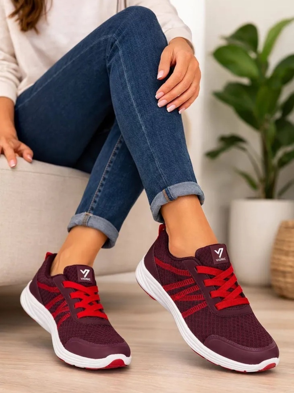 Vionic | Agile Shay Slip-On Sneakers Merlot Red Mesh Comfort Walking, Size 9.5